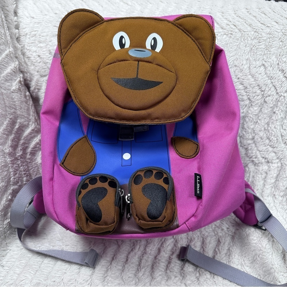 LL Bean Teddy Bear Backpack pink & blue, super cute! kids, zipper pockets